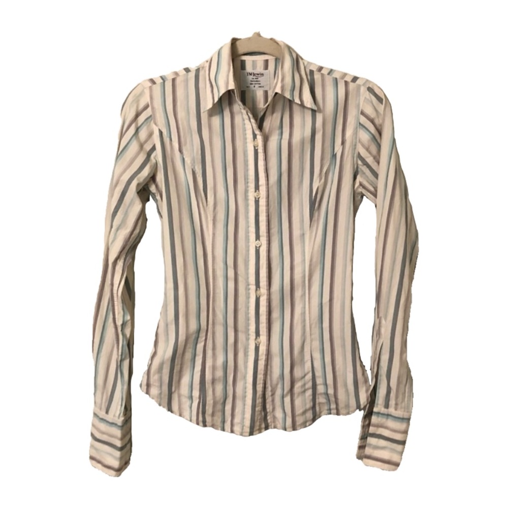 Vintage 100% Cotton Women’s Striped Button Up Blouse